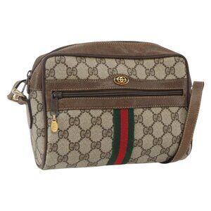 Authentic GUCCI GG Supreme Web Sherry Line Bag PVC Beige Gold 904 02 004